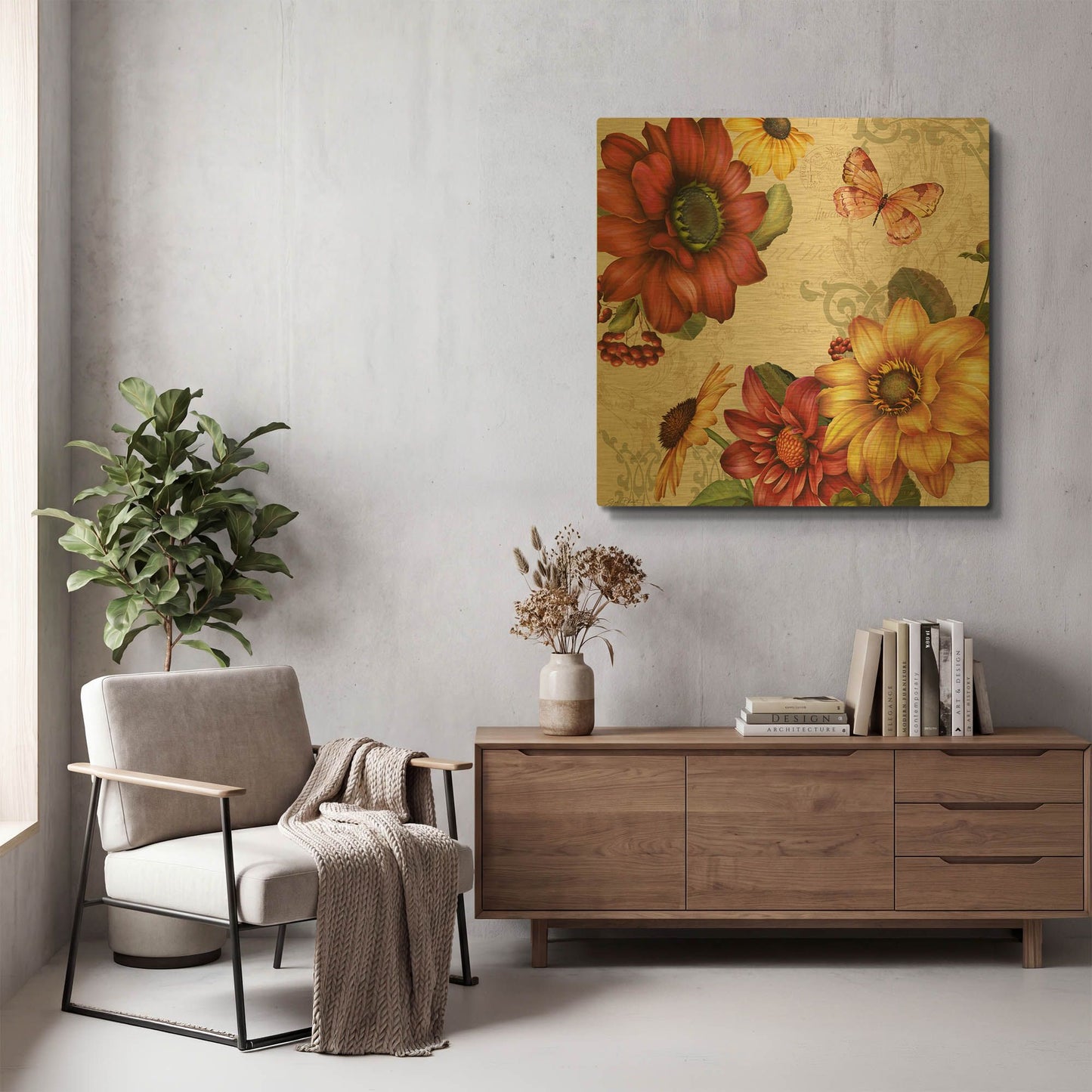 'Autumn Bouquet-G' By Jean Plout Gold Metal Wall Art