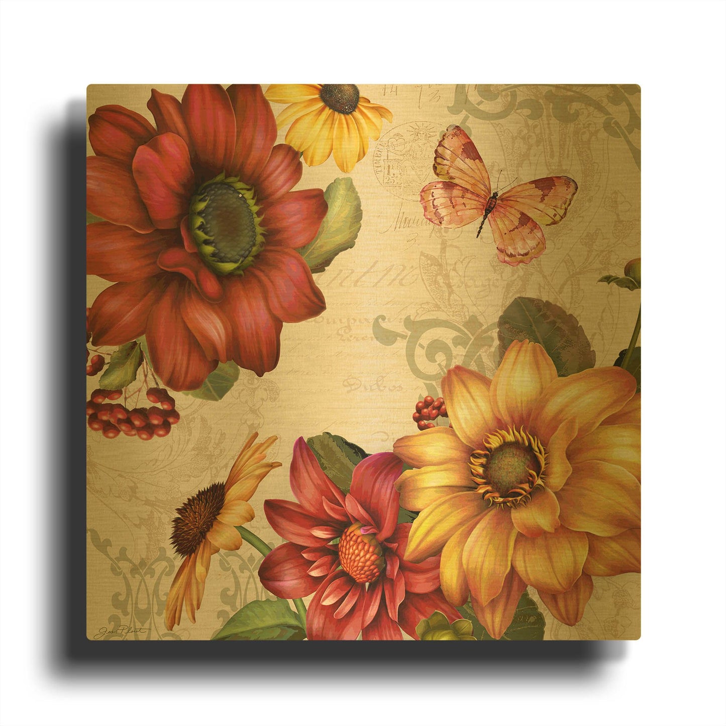 'Autumn Bouquet-G' By Jean Plout Gold Metal Wall Art
