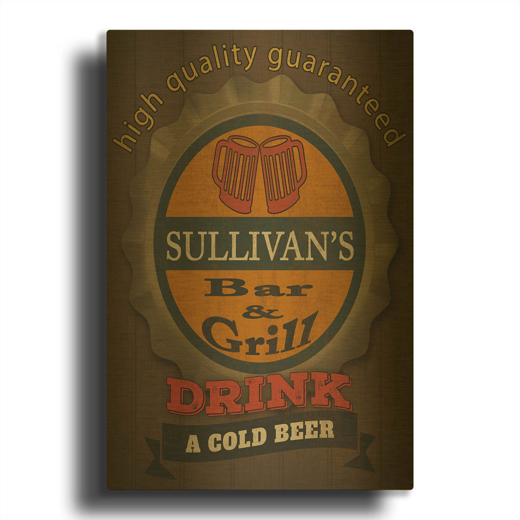 'Bar & Grill-Personalized' By Jean Plout Gold Metal Wall Art