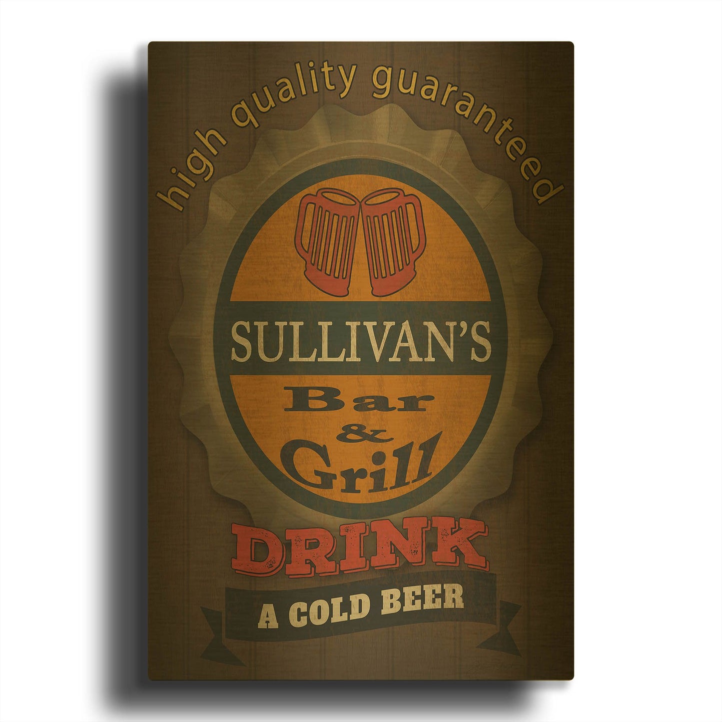 'Bar & Grill-Personalized' By Jean Plout Gold Metal Wall Art