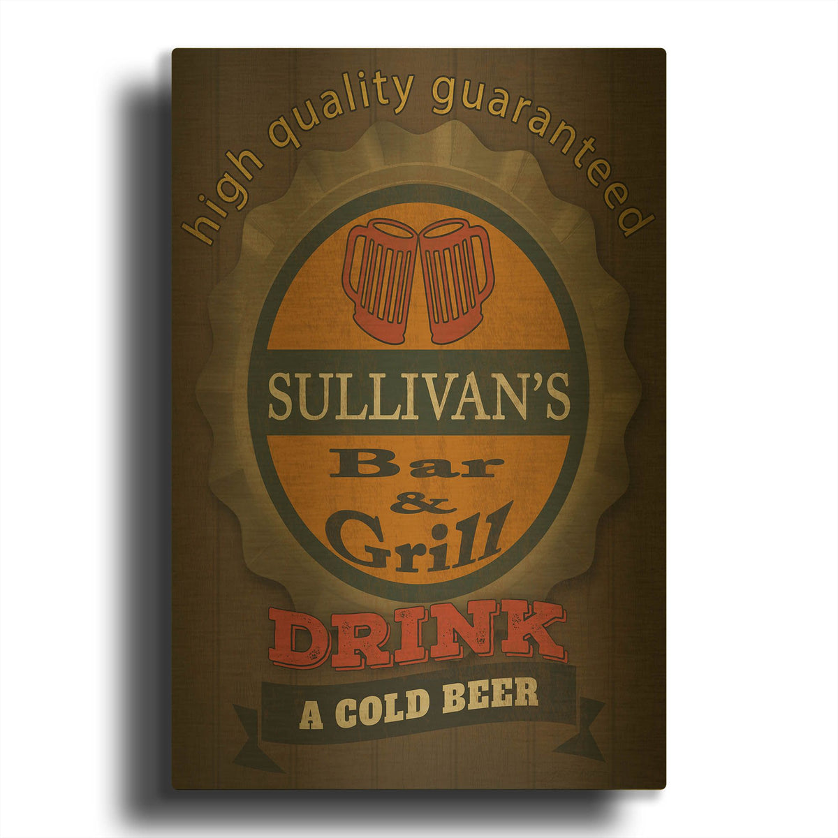 'Bar & Grill-Personalized' By Jean Plout Gold Metal Wall Art