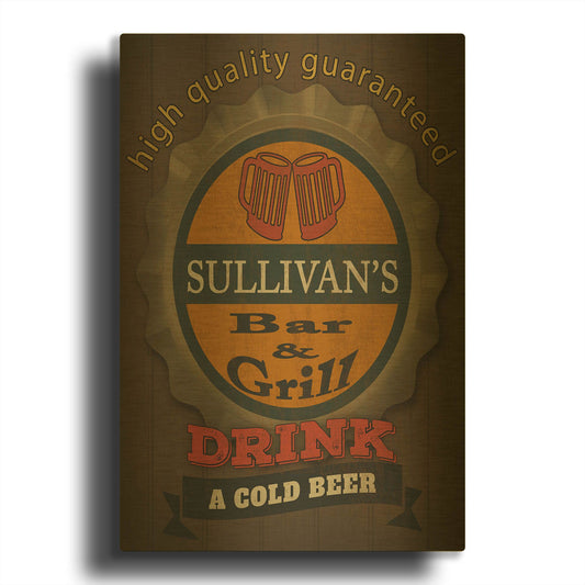 'Bar & Grill-Personalized' By Jean Plout Gold Metal Wall Art