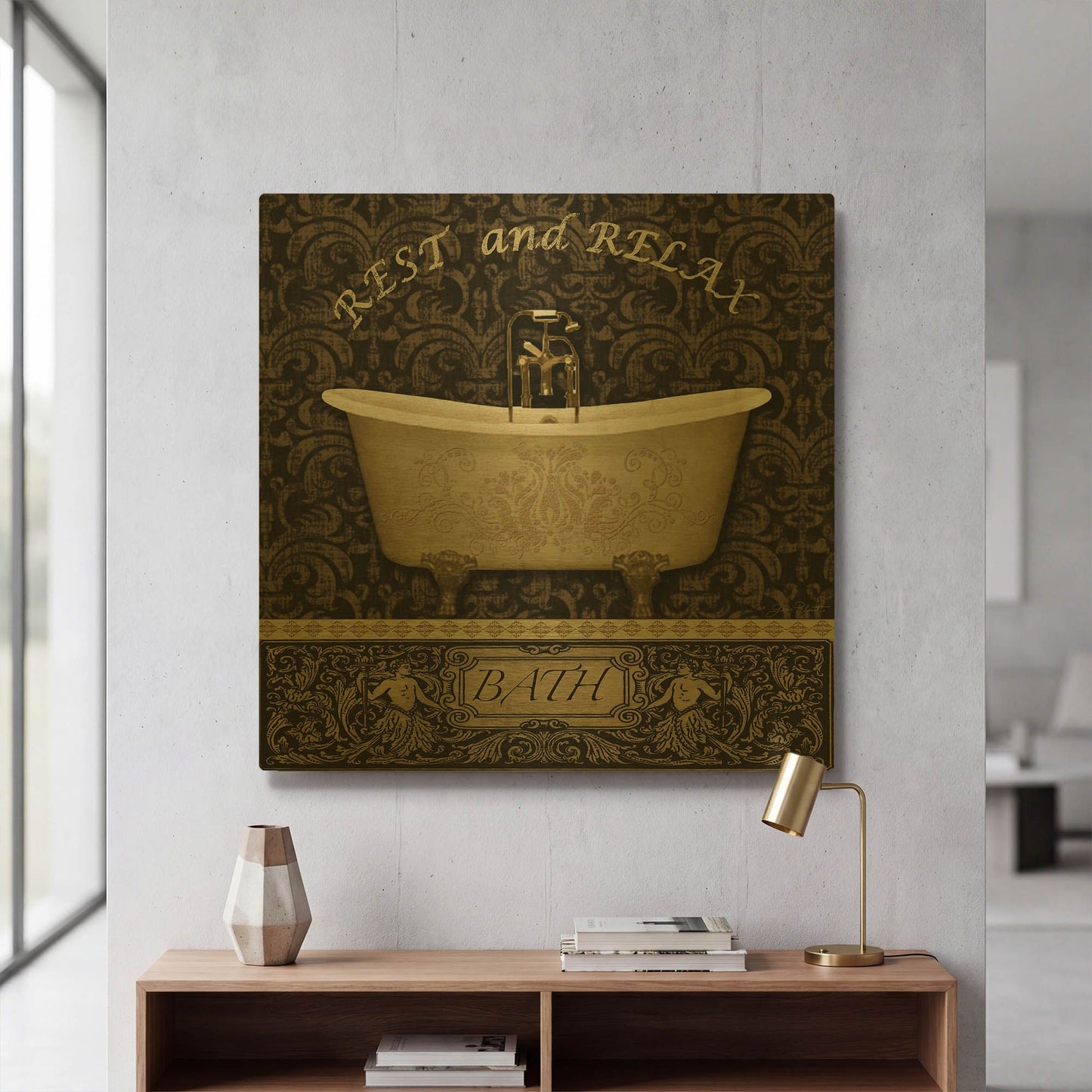 'Bath-A' By Jean Plout Gold Metal Wall Art