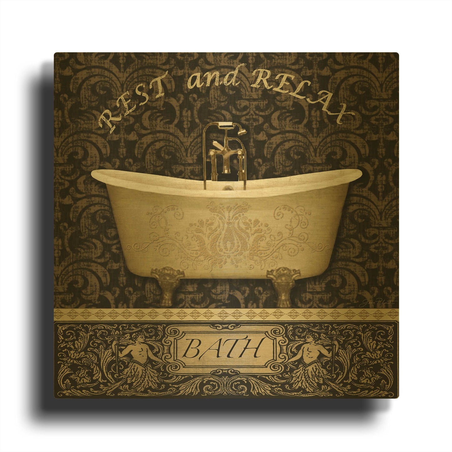 'Bath-A' By Jean Plout Gold Metal Wall Art