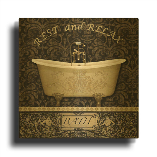 'Bath-A' By Jean Plout Gold Metal Wall Art