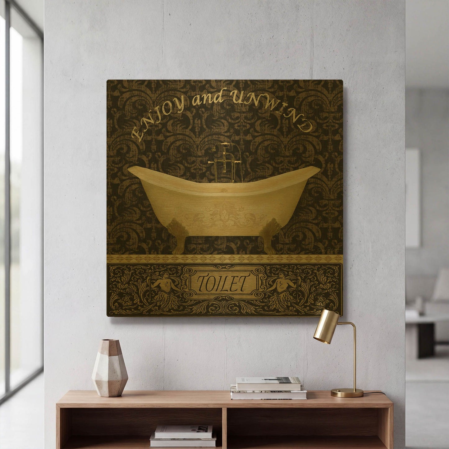'Bath-B' By Jean Plout Gold Metal Wall Art