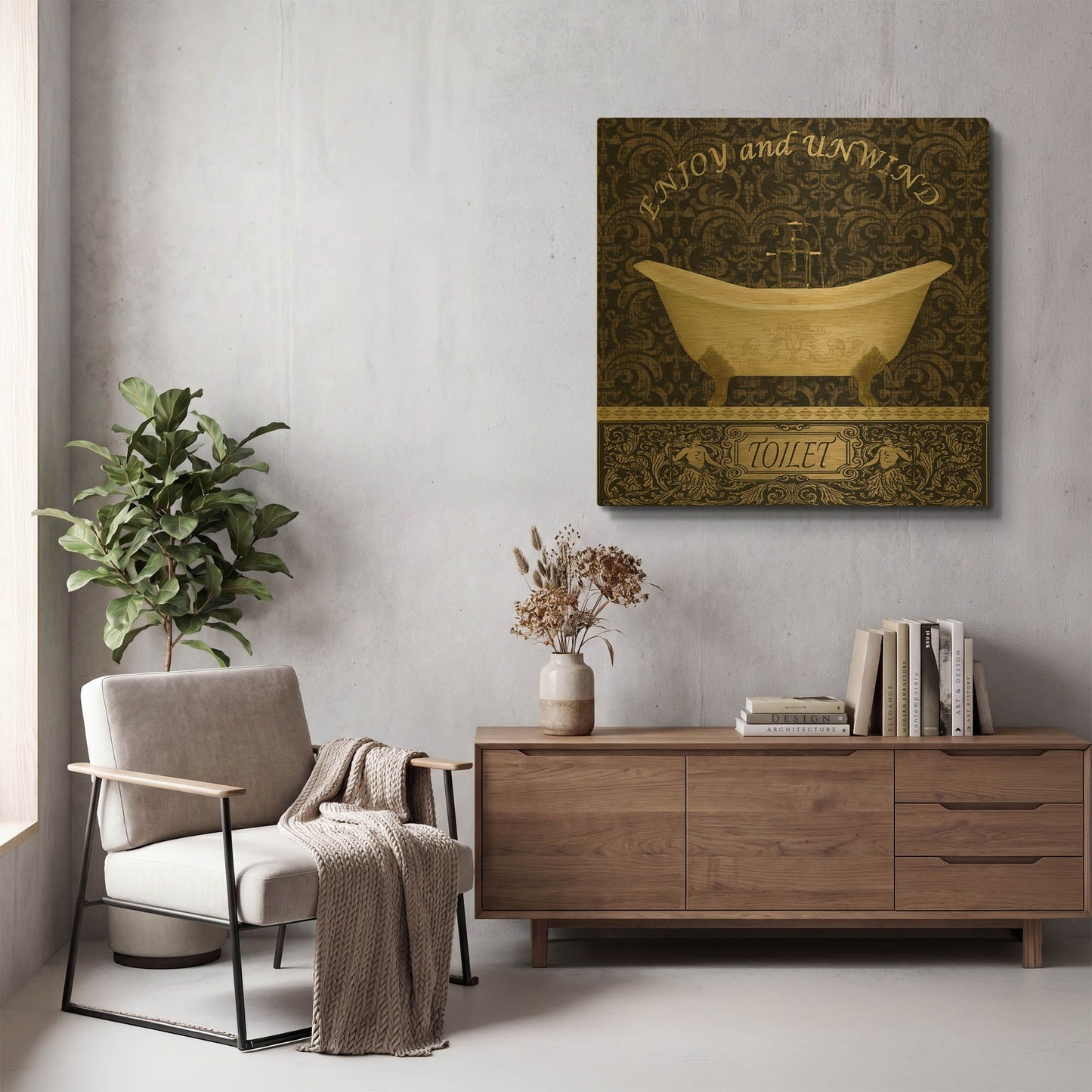 'Bath-B' By Jean Plout Gold Metal Wall Art