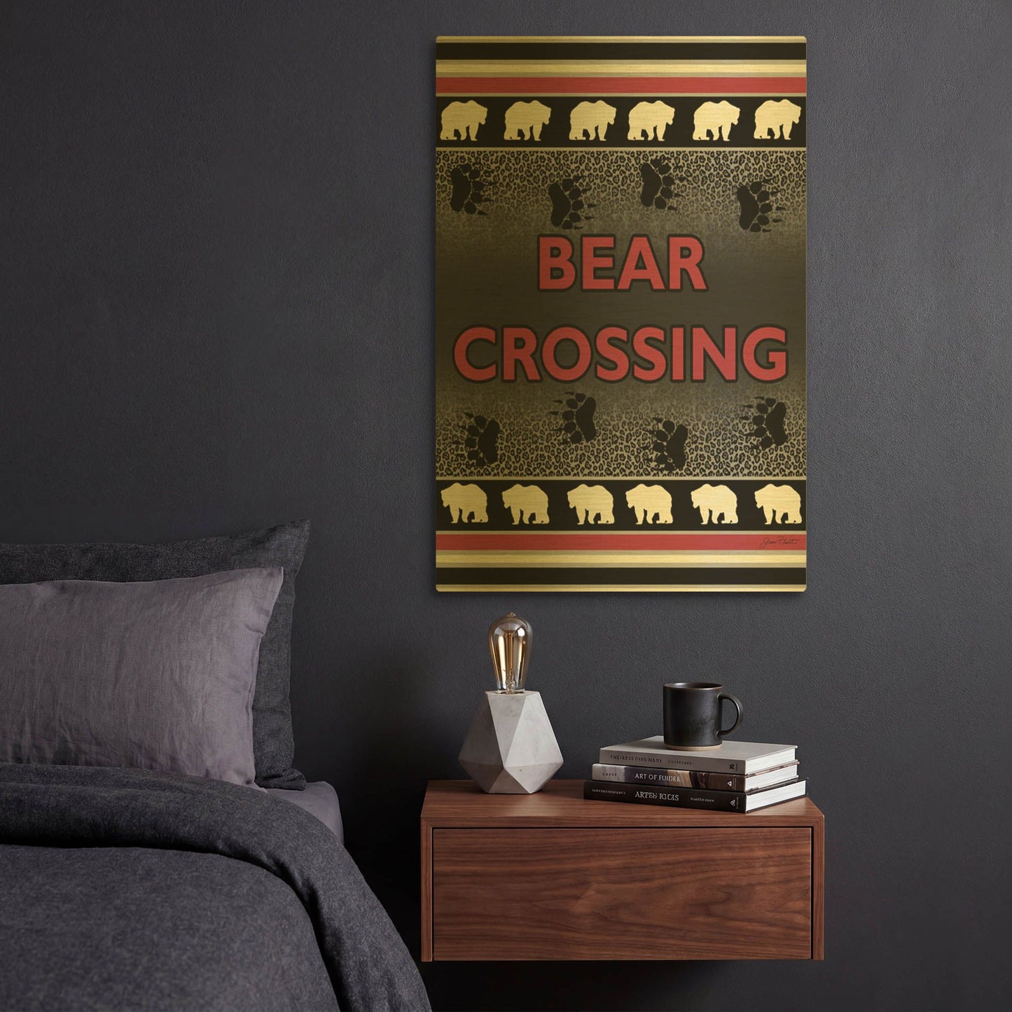 'Bear Crossing-B-C' By Jean Plout Gold Metal Wall Art