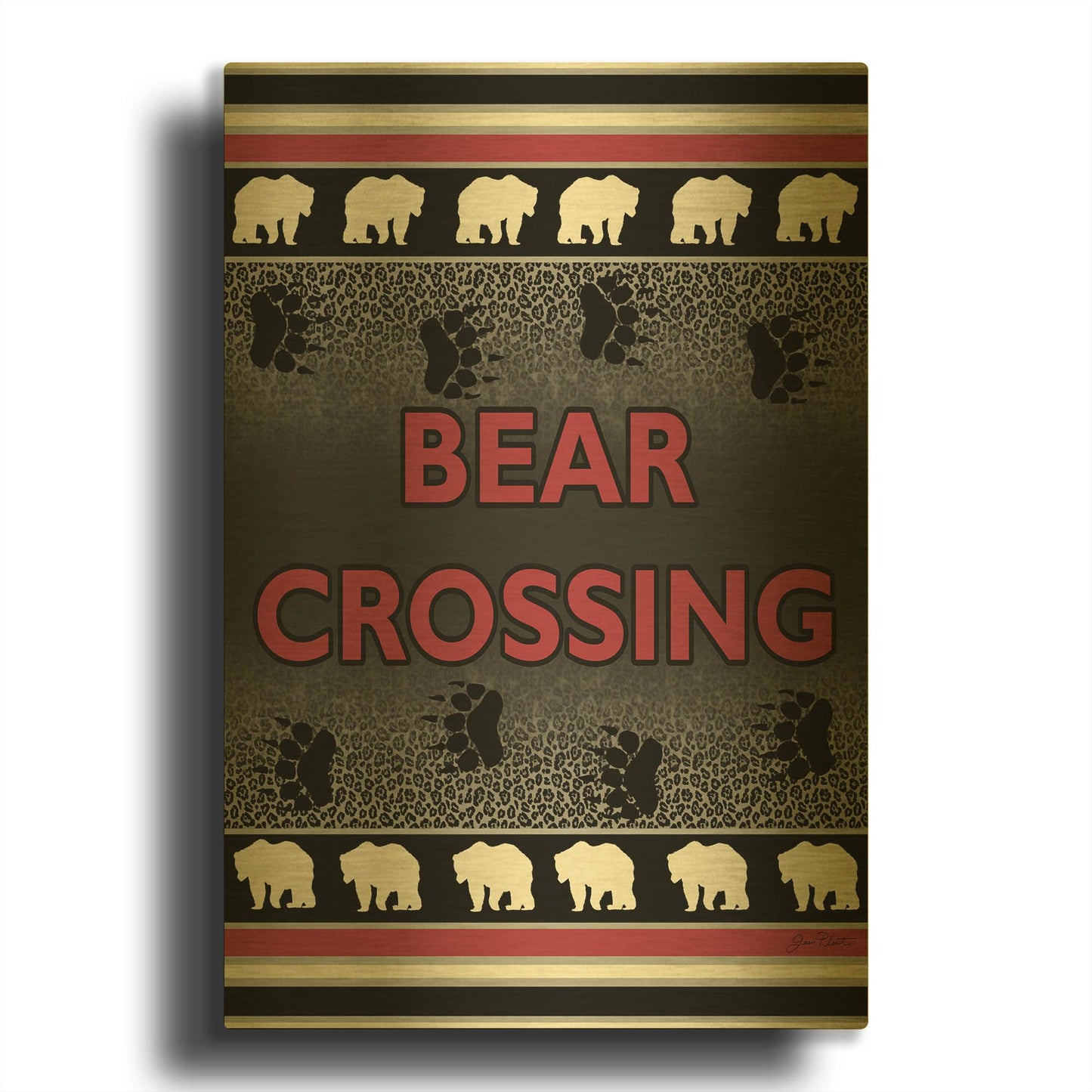 'Bear Crossing-B-C' By Jean Plout Gold Metal Wall Art