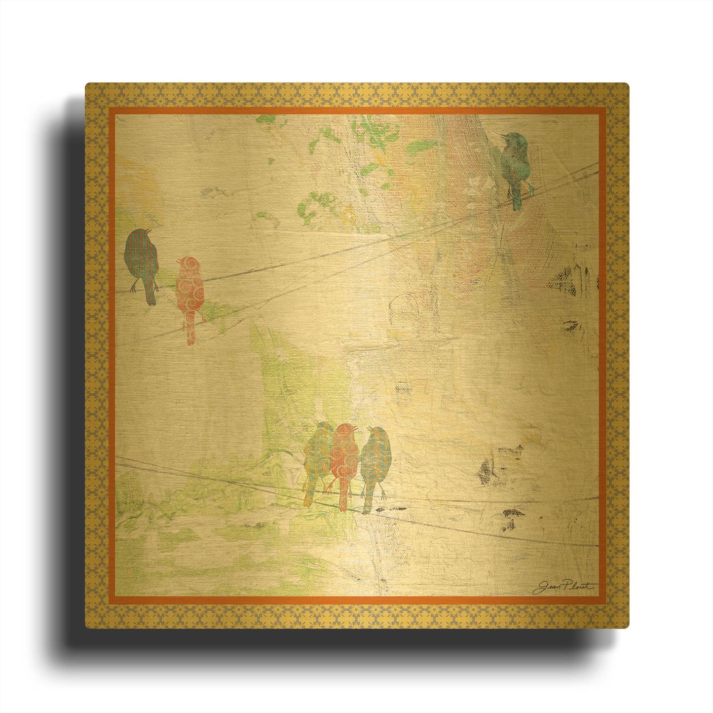 'Beautiful Birds On Wires-Border' By Jean Plout Gold Metal Wall Art