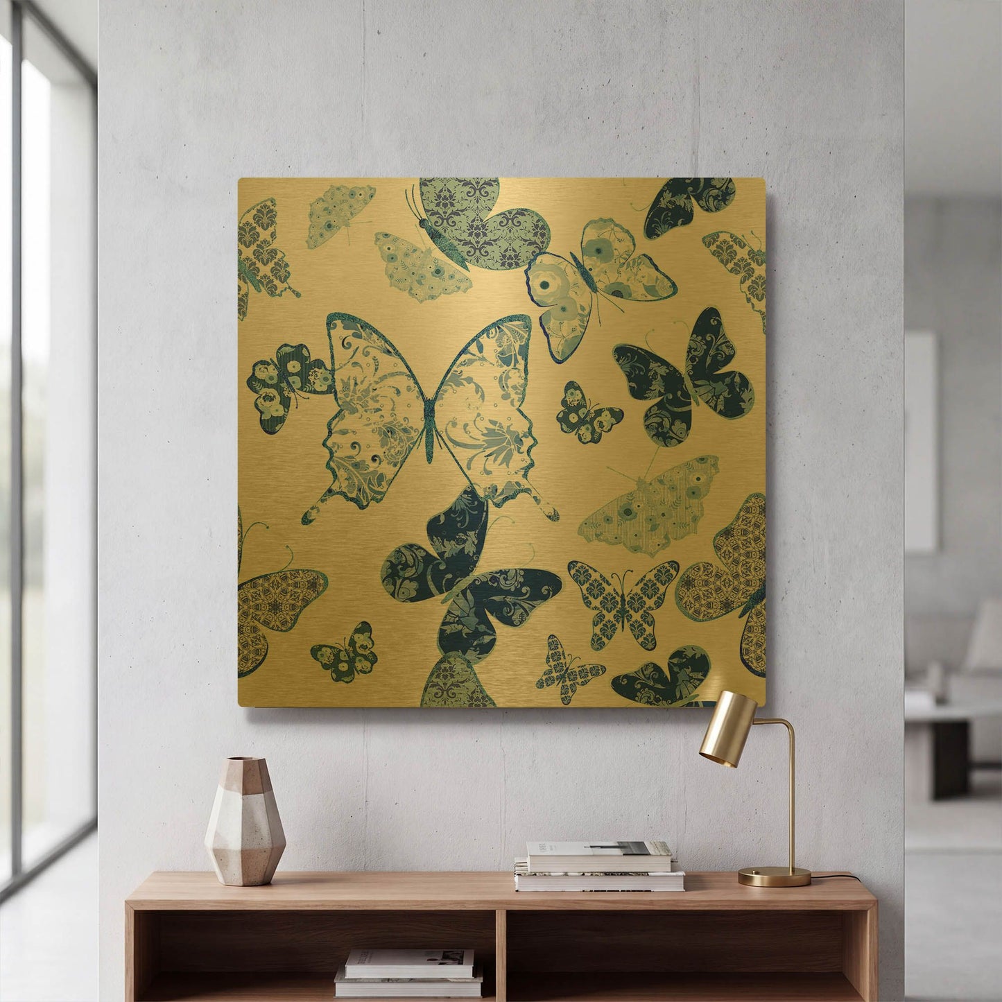 'Beautiful Blue Butterflies A' By Jean Plout Gold Metal Wall Art