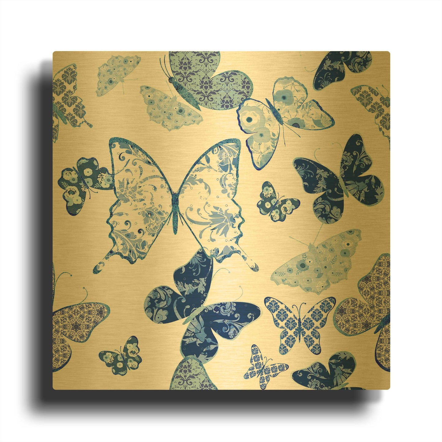 'Beautiful Blue Butterflies A' By Jean Plout Gold Metal Wall Art