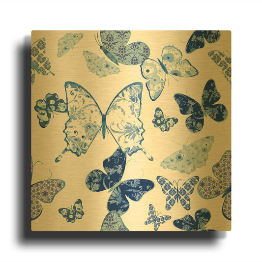 'Beautiful Blue Butterflies A' By Jean Plout Gold Metal Wall Art