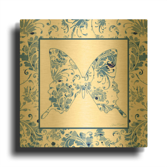 'Beautiful Blue Butterflies B' By Jean Plout Gold Metal Wall Art