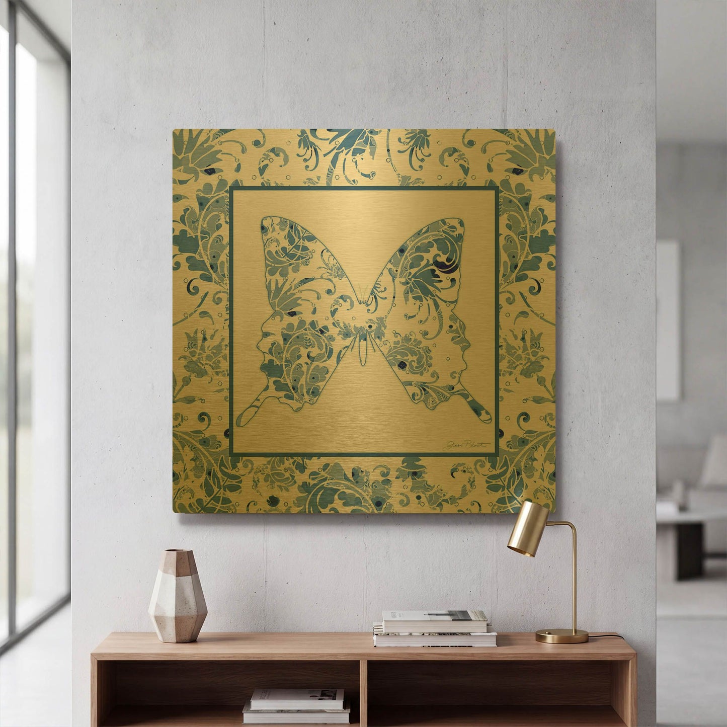 'Beautiful Blue Butterflies B' By Jean Plout Gold Metal Wall Art