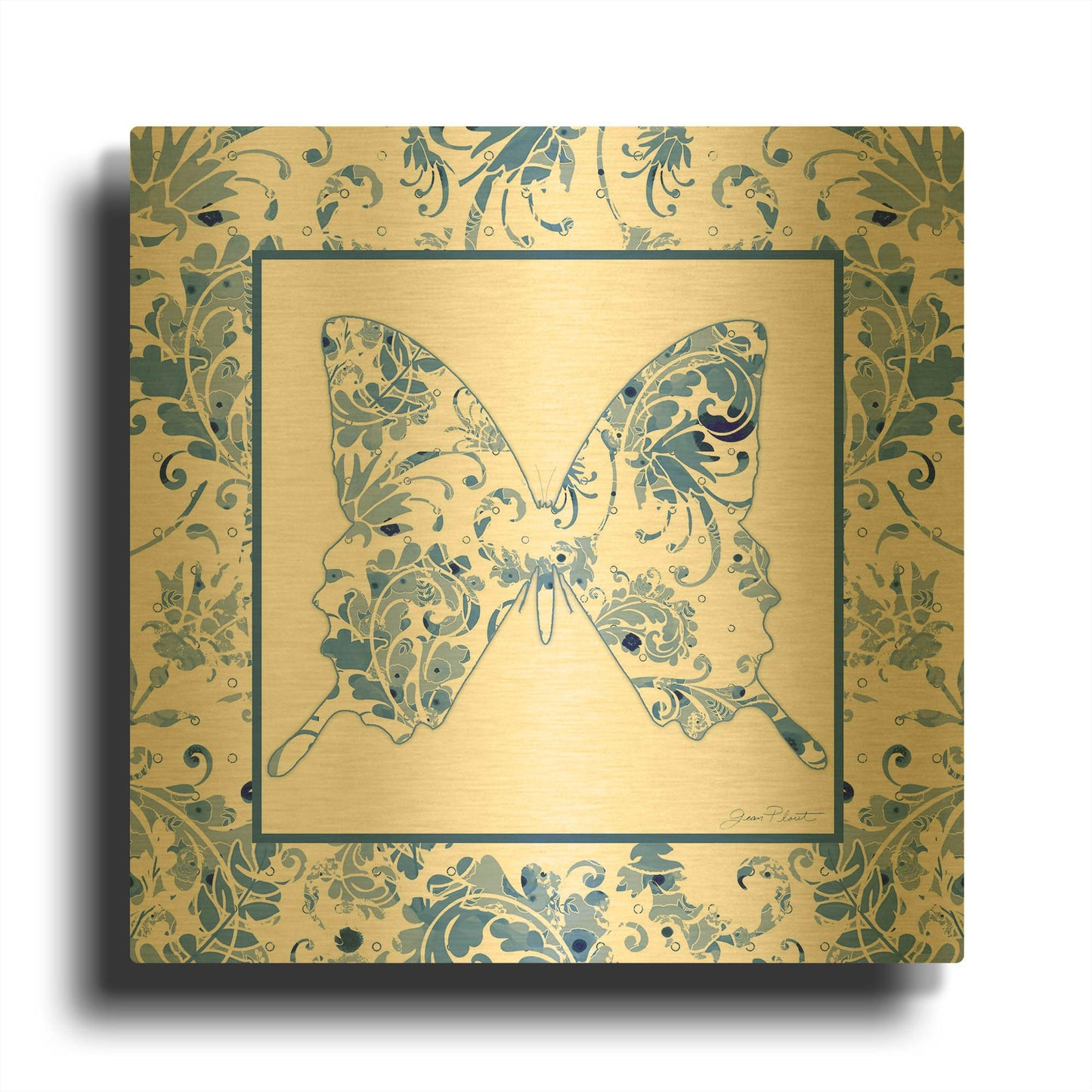 'Beautiful Blue Butterflies B' By Jean Plout Gold Metal Wall Art