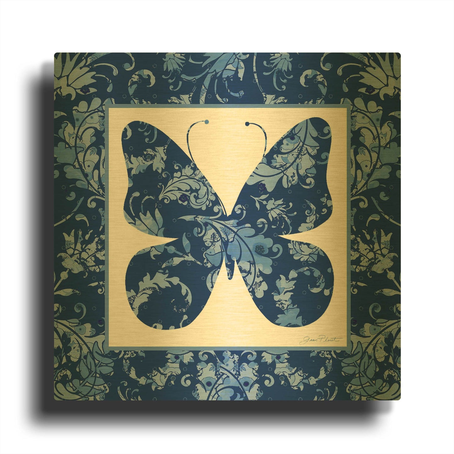 'Beautiful Blue Butterflies C' By Jean Plout Gold Metal Wall Art