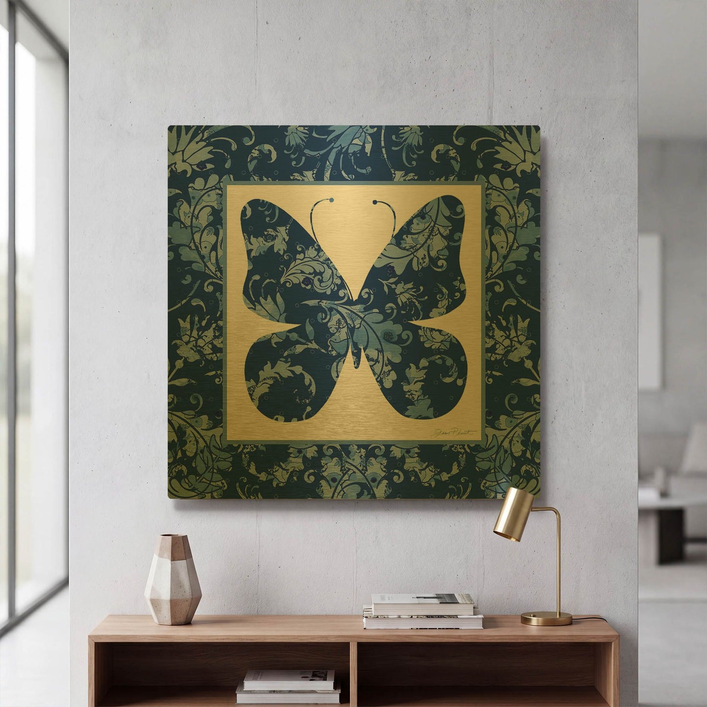 'Beautiful Blue Butterflies C' By Jean Plout Gold Metal Wall Art