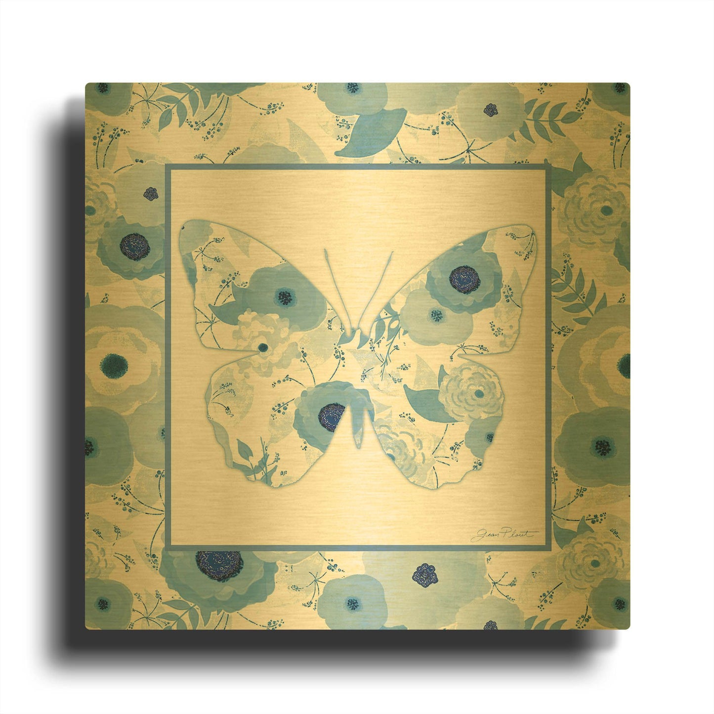 'Beautiful Blue Butterflies D' By Jean Plout Gold Metal Wall Art