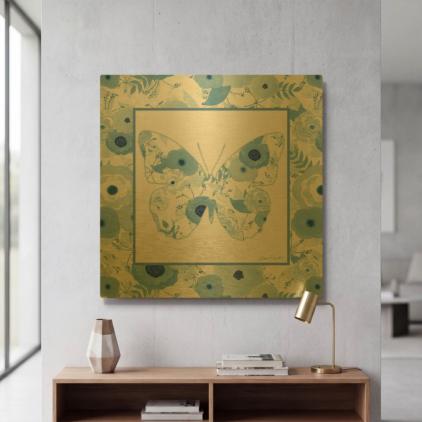 'Beautiful Blue Butterflies D' By Jean Plout Gold Metal Wall Art