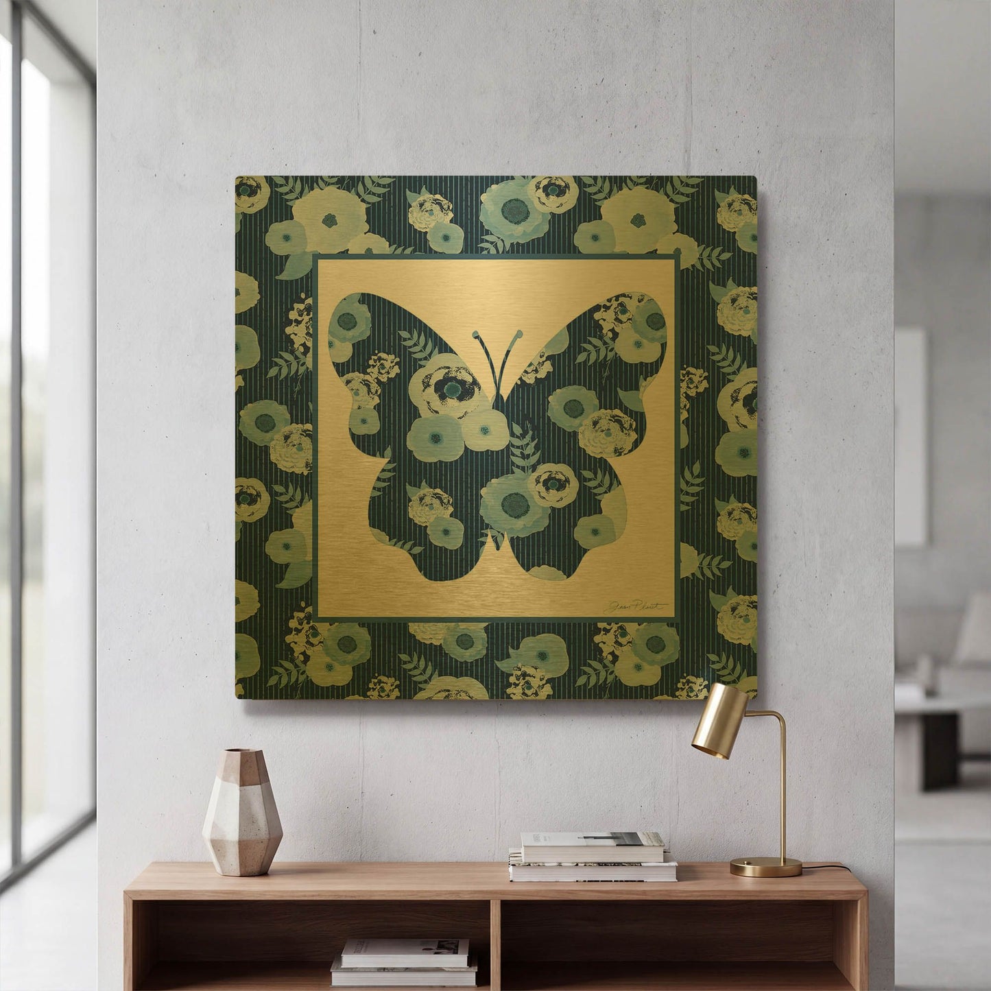 'Beautiful Blue Butterflies E' By Jean Plout Gold Metal Wall Art