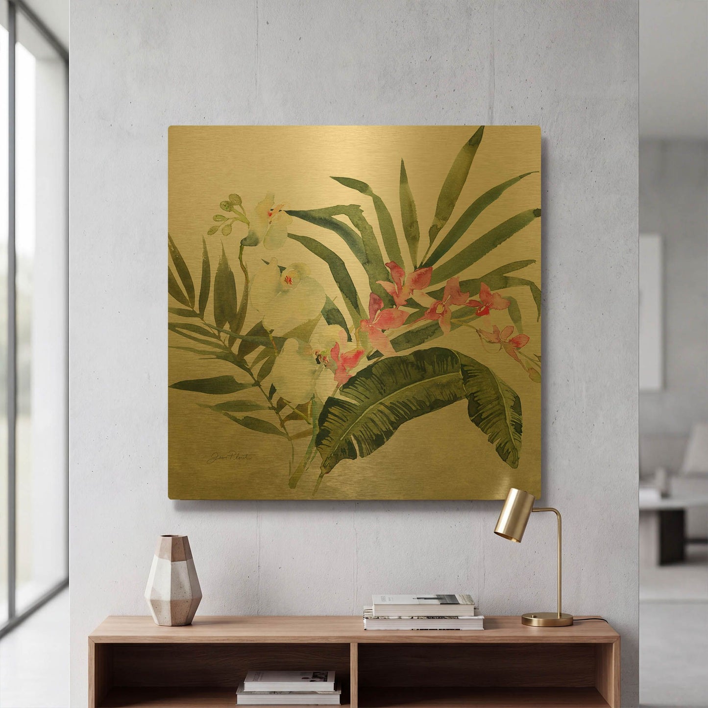 'Beautiful Orchids B' By Jean Plout Gold Metal Wall Art