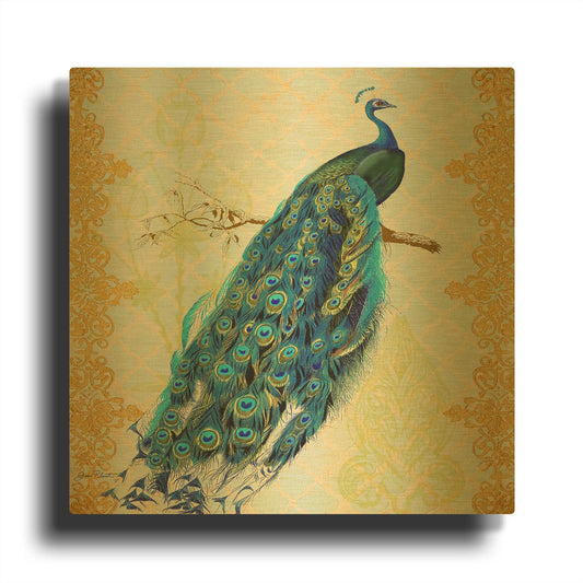 'Beautiful Peacock A' By Jean Plout Gold Metal Wall Art