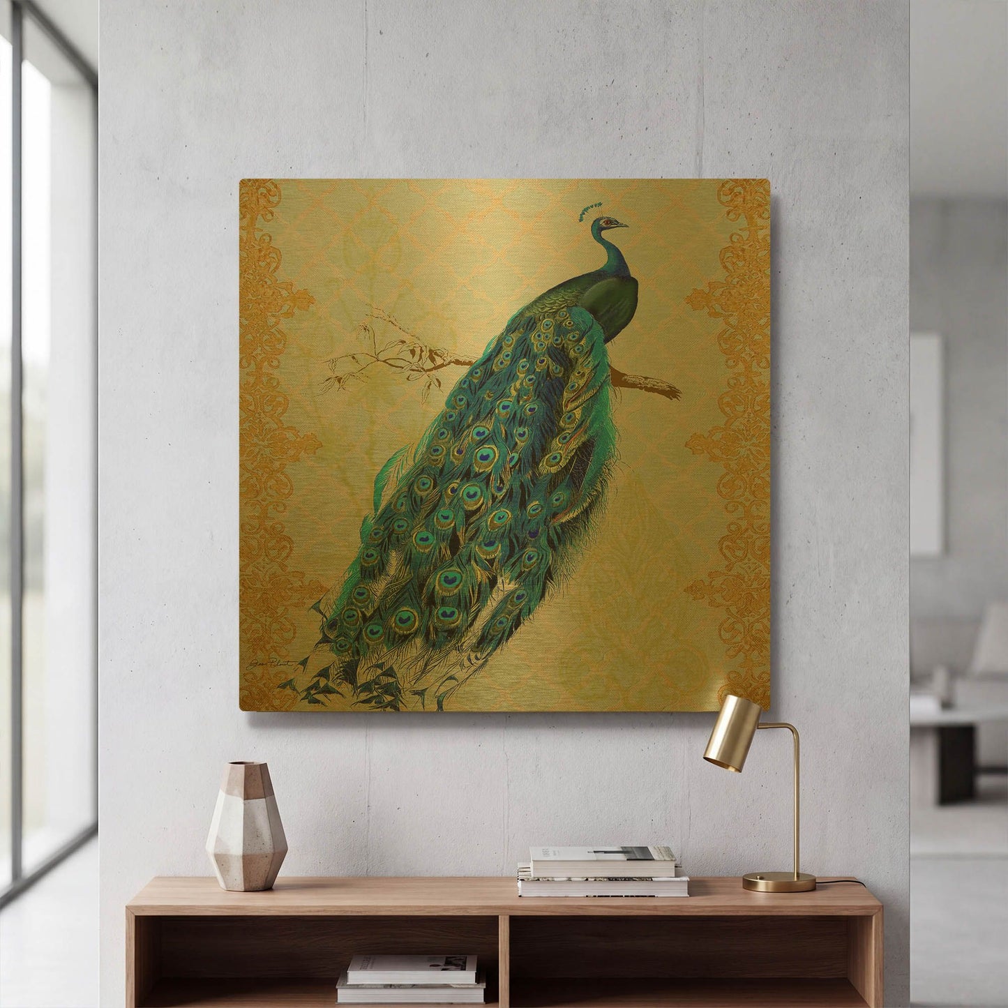 'Beautiful Peacock A' By Jean Plout Gold Metal Wall Art