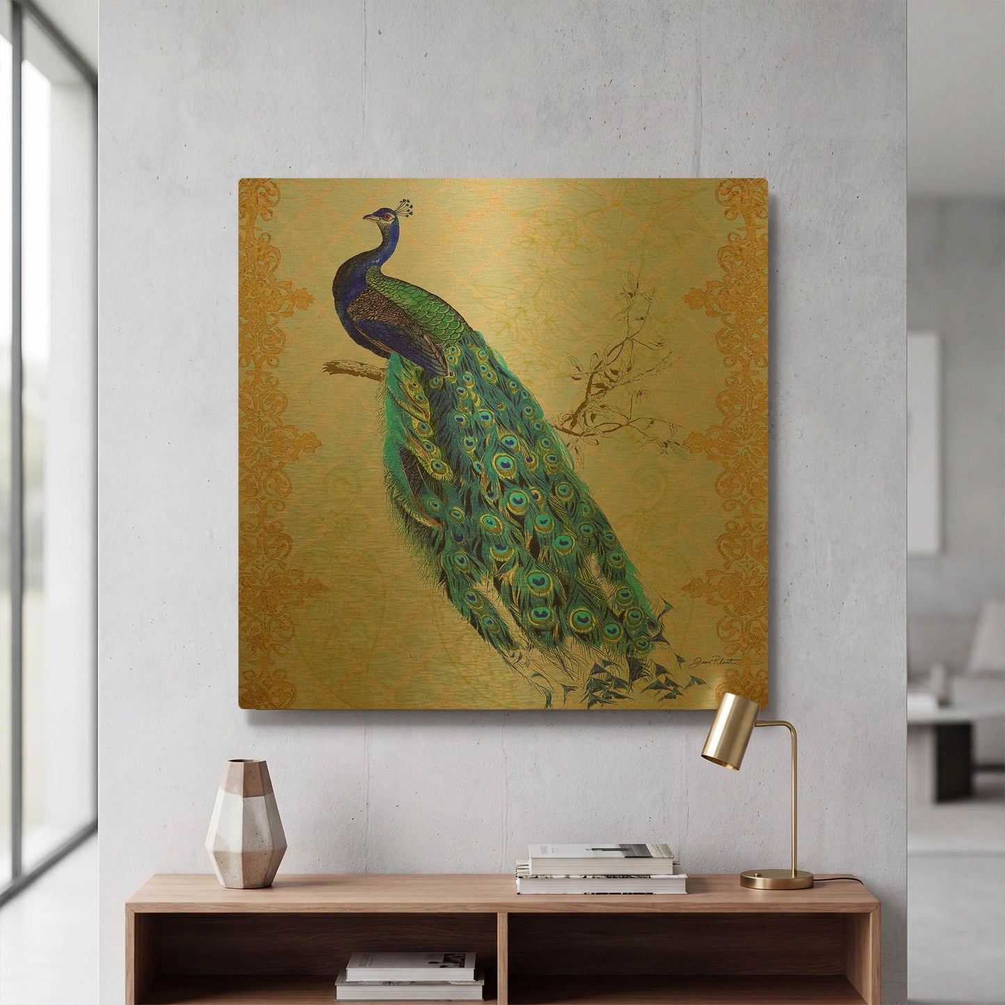 'Beautiful Peacock B' By Jean Plout Gold Metal Wall Art