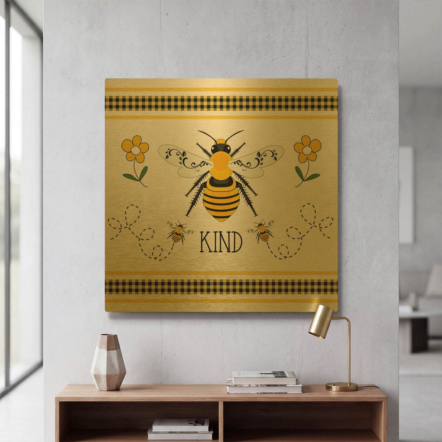 'Bee Happy Quilt G' By Jean Plout Gold Metal Wall Art