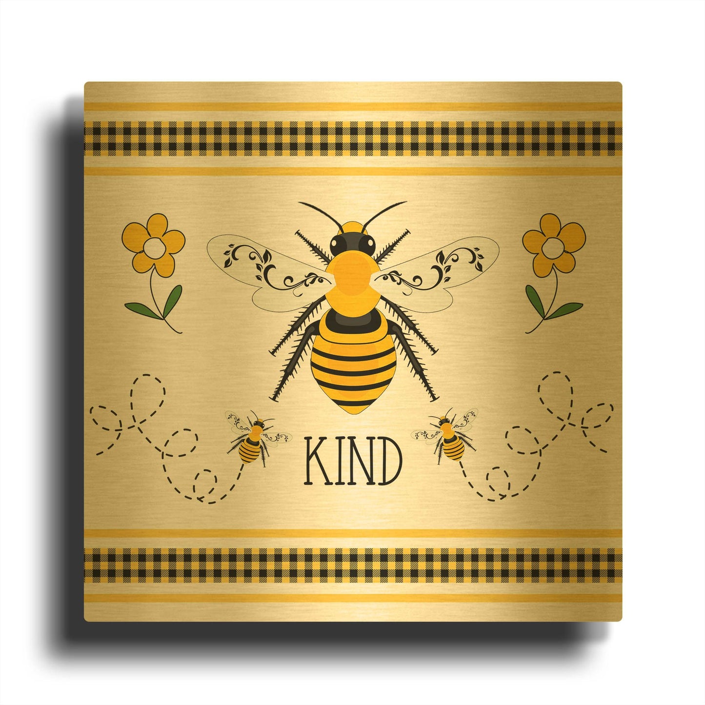 'Bee Happy Quilt G' By Jean Plout Gold Metal Wall Art