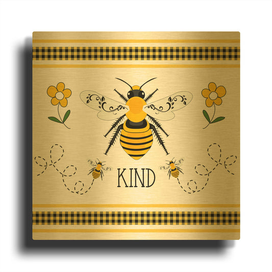 'Bee Happy Quilt G' By Jean Plout Gold Metal Wall Art