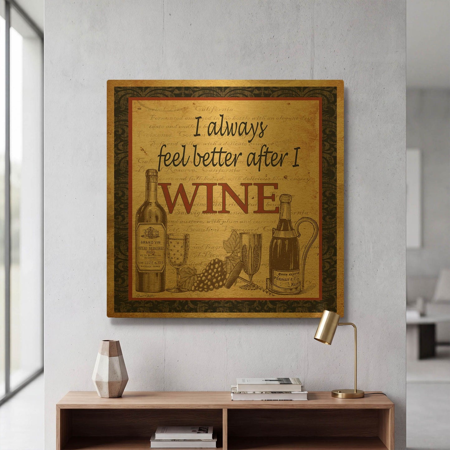 'Better after WINE' By Jean Plout Gold Metal Wall Art