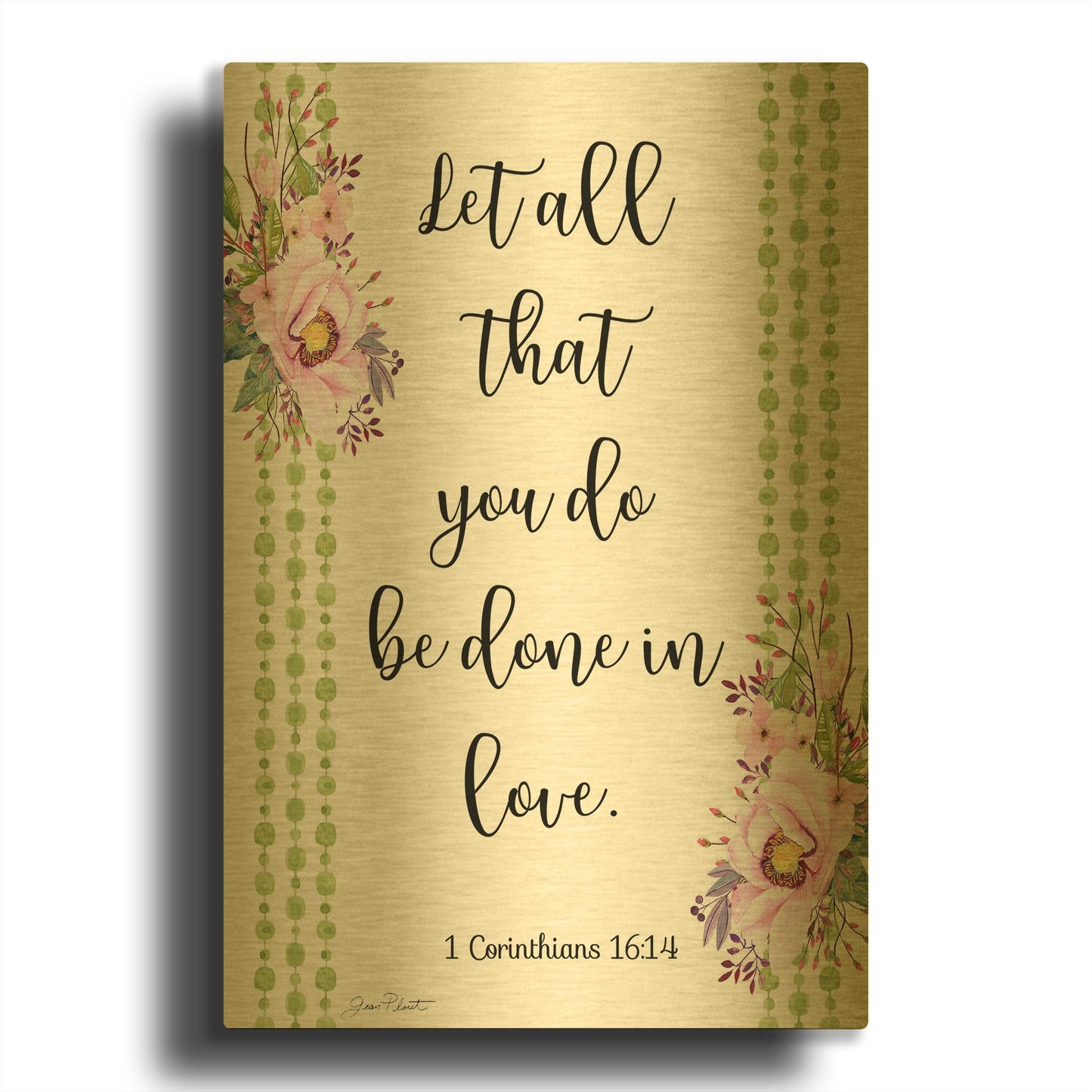 'Bible Verse Bouquet A' By Jean Plout Gold Metal Wall Art