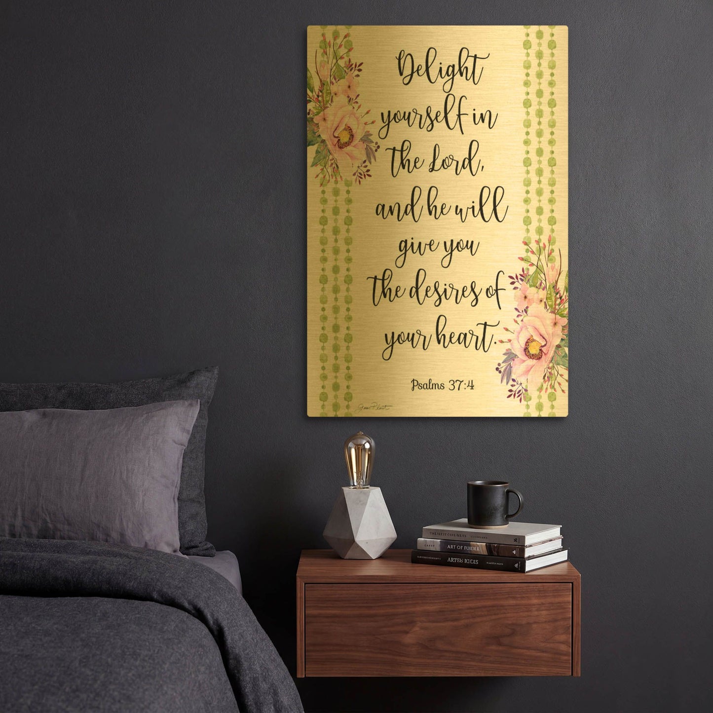 'Bible Verse Bouquet B' By Jean Plout Gold Metal Wall Art