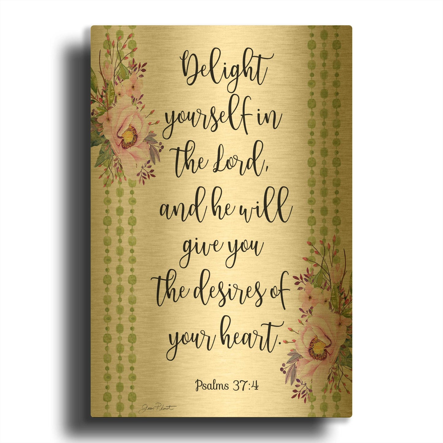 'Bible Verse Bouquet B' By Jean Plout Gold Metal Wall Art