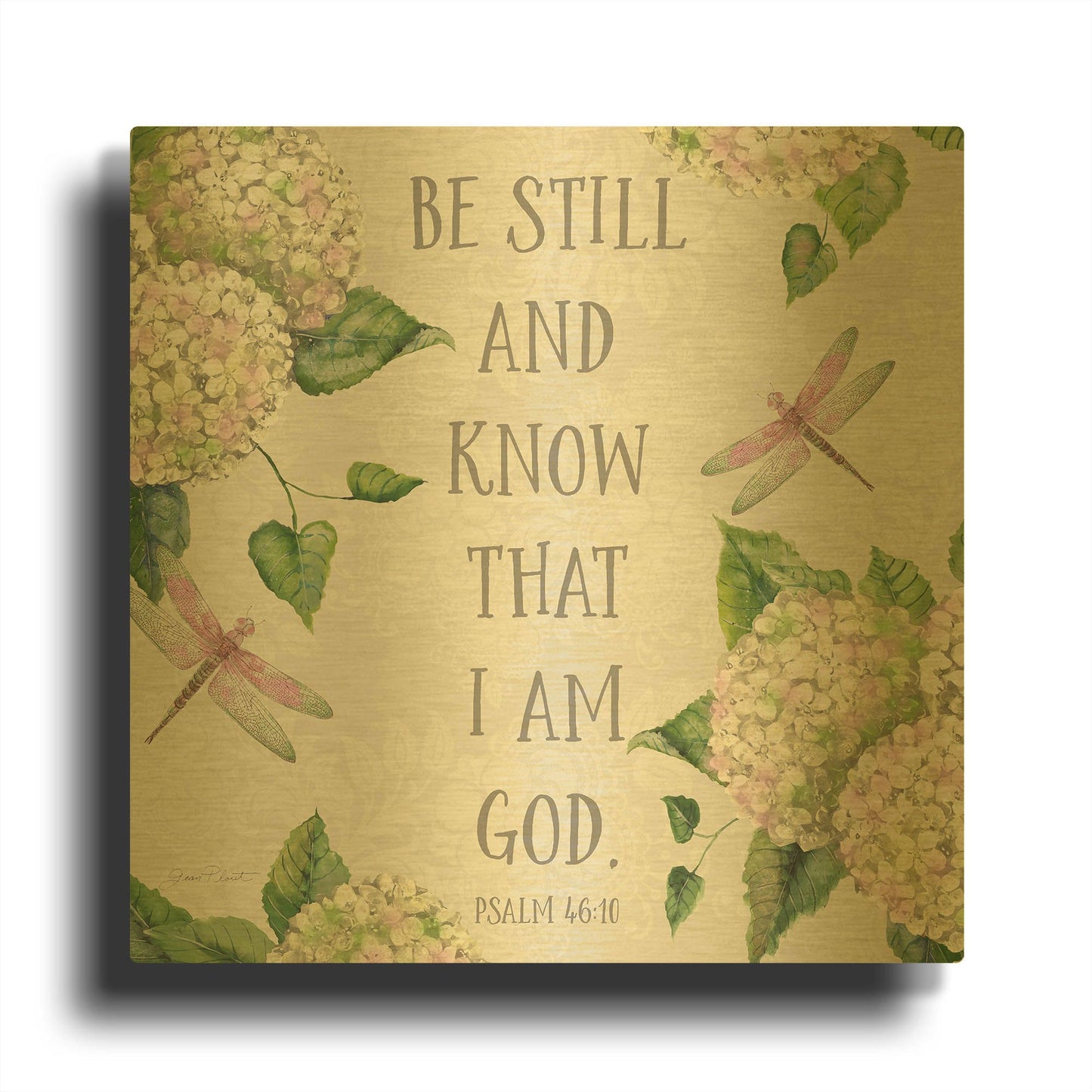 'Bible Verse With Hydrangeas A' By Jean Plout Gold Metal Wall Art