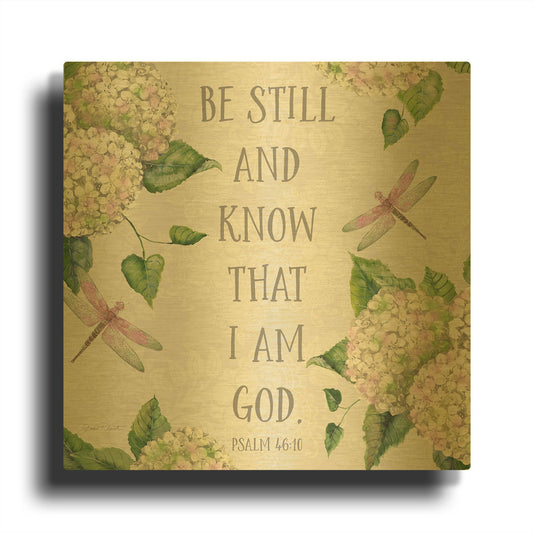 'Bible Verse With Hydrangeas A' By Jean Plout Gold Metal Wall Art