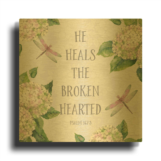 'Bible Verse With Hydrangeas B' By Jean Plout Gold Metal Wall Art