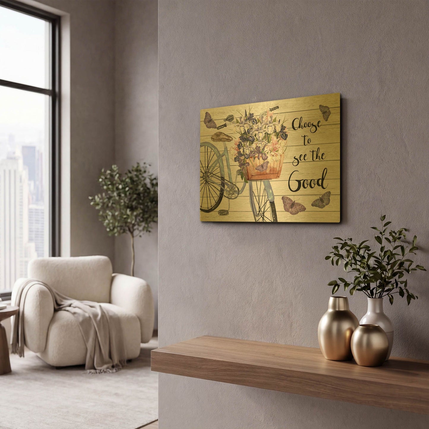 'Bicycle Inspirations D' By Jean Plout Gold Metal Wall Art