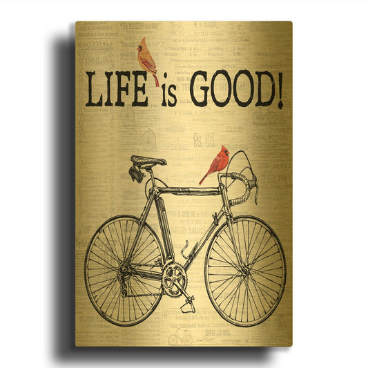 'Bicycle With Cardinals C' By Jean Plout Gold Metal Wall Art
