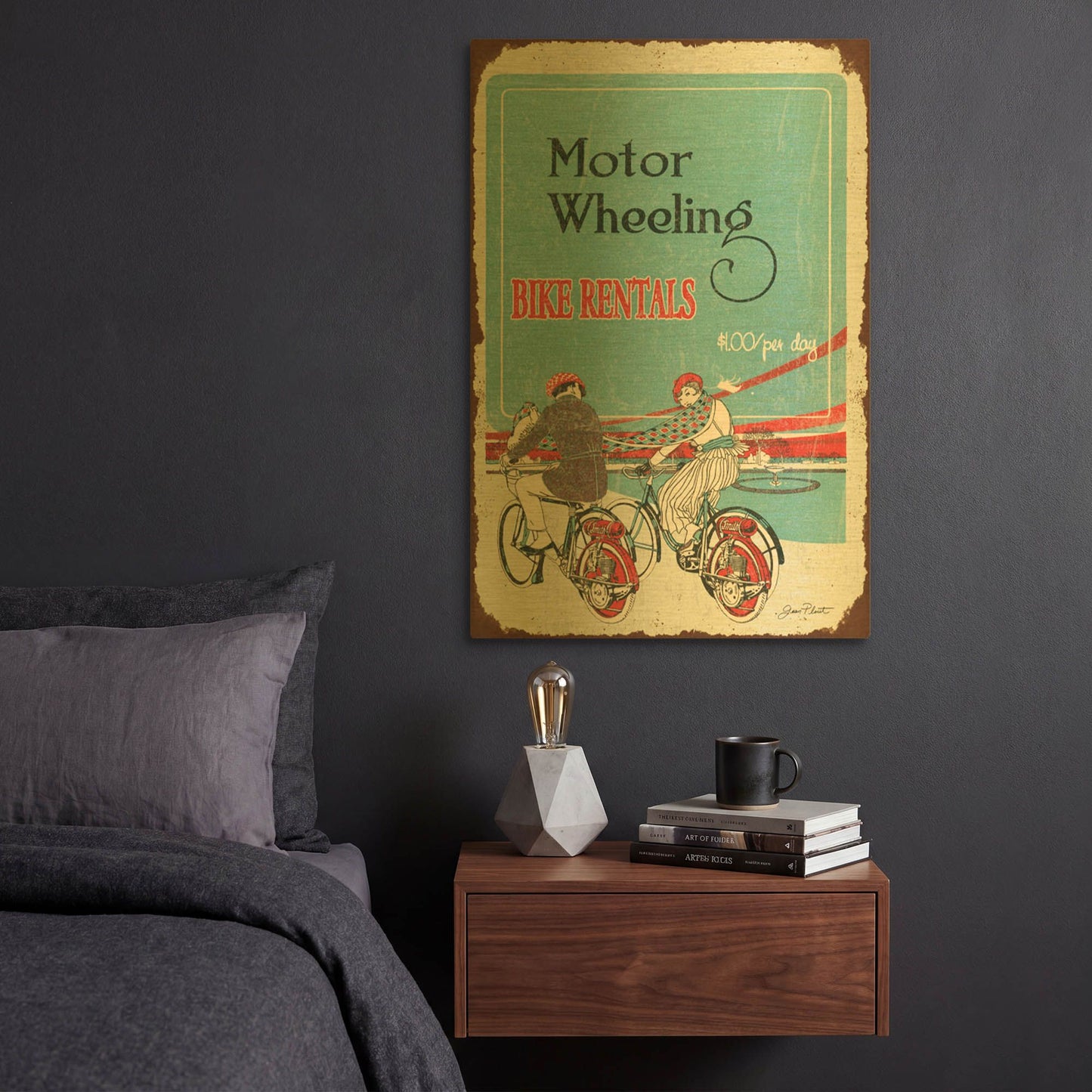 'Bike Rentals Sign' By Jean Plout Gold Metal Wall Art