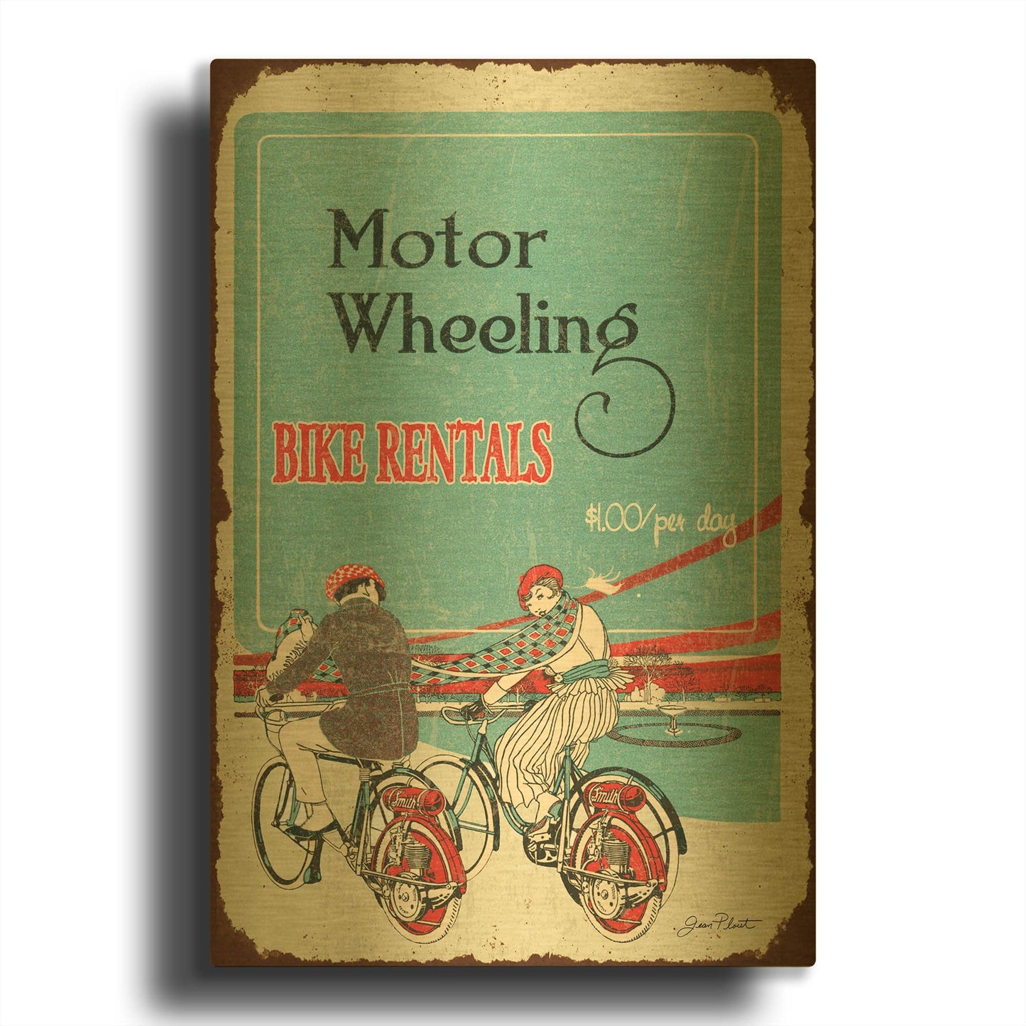 'Bike Rentals Sign' By Jean Plout Gold Metal Wall Art