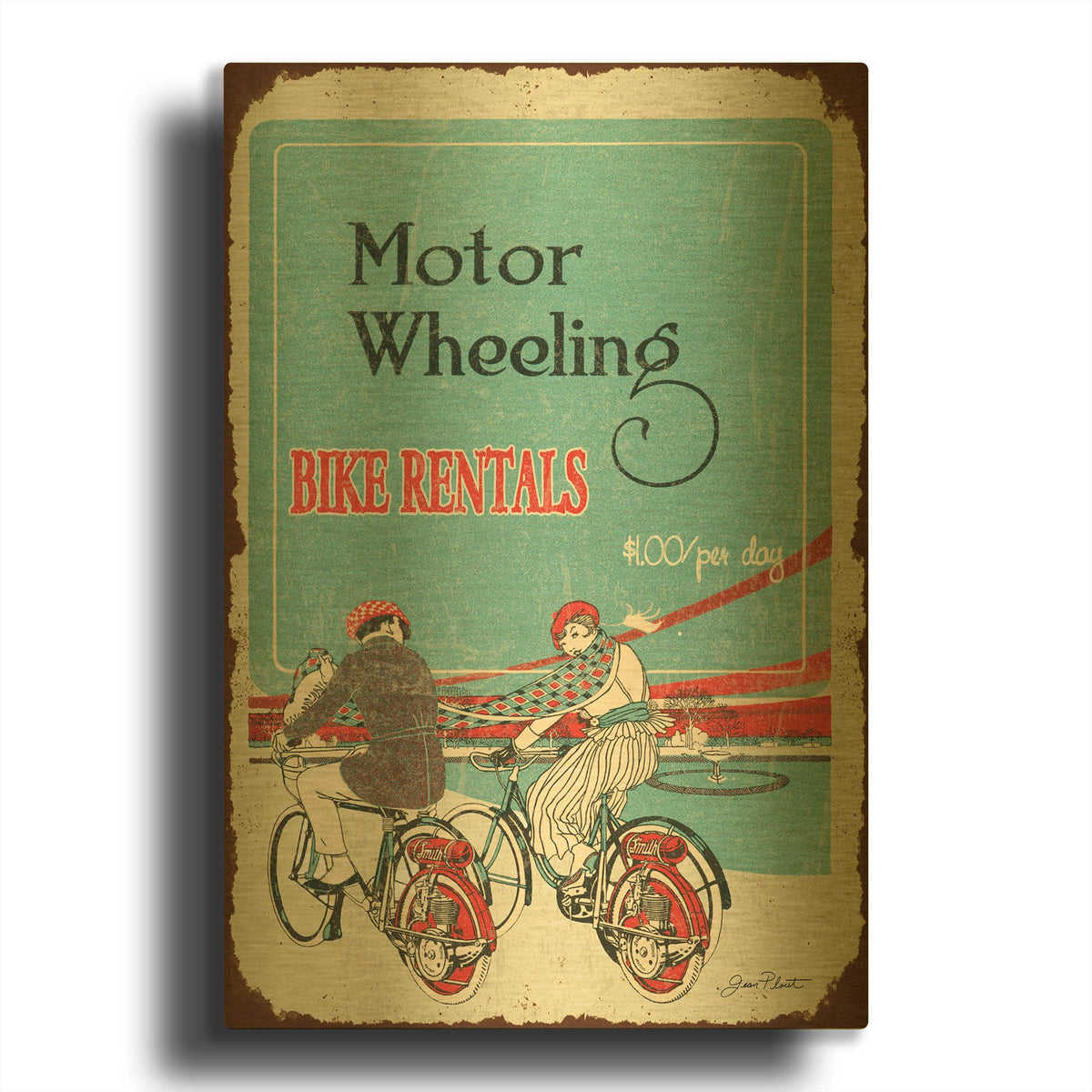 'Bike Rentals Sign' By Jean Plout Gold Metal Wall Art