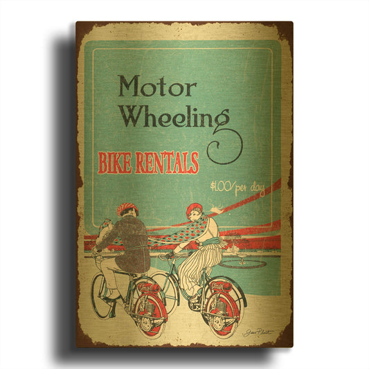 'Bike Rentals Sign' By Jean Plout Gold Metal Wall Art