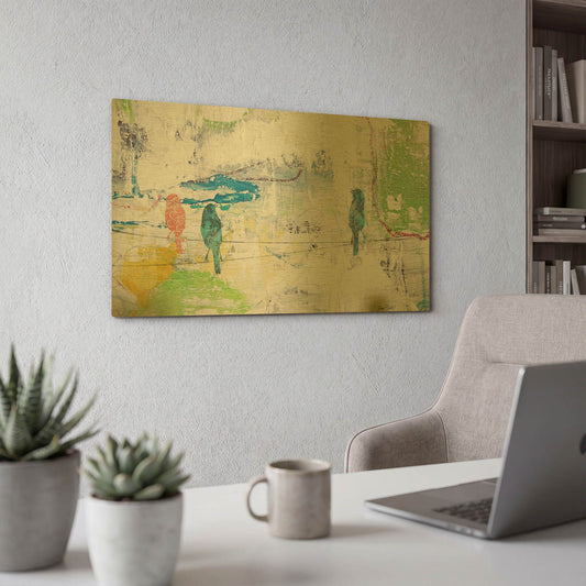 'Bird Trio On Wires' By Jean Plout Gold Metal Wall Art