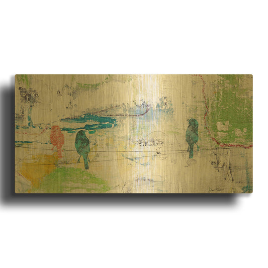 'Bird Trio On Wires' By Jean Plout Gold Metal Wall Art