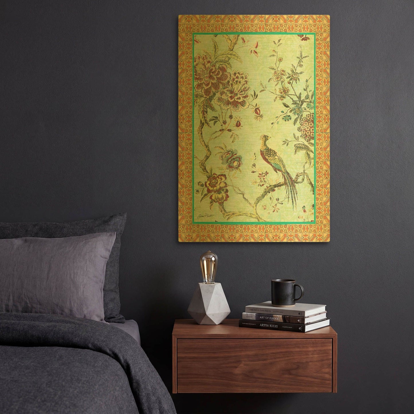 'Birds In Paradise B Border' By Jean Plout Gold Metal Wall Art