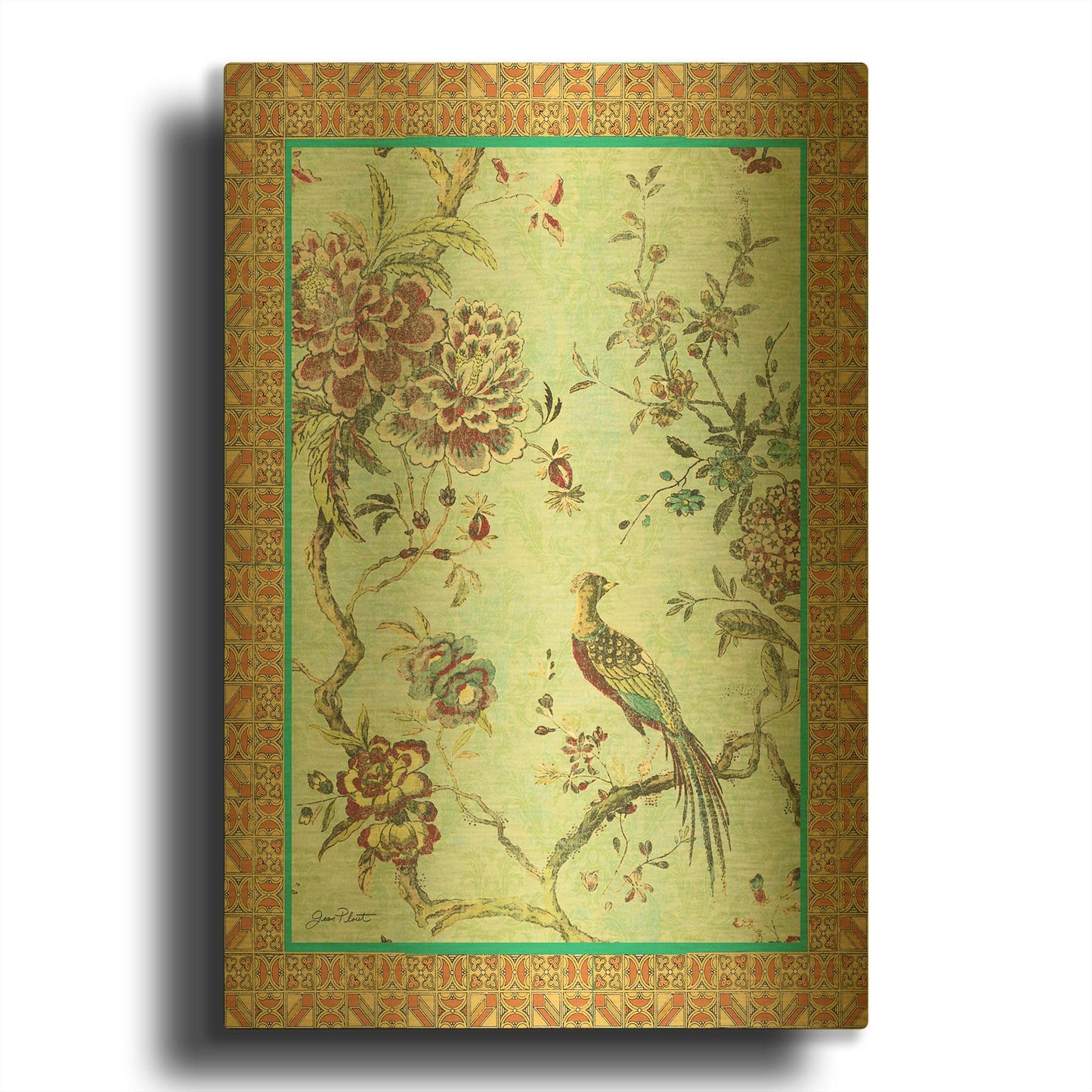 'Birds In Paradise B Border' By Jean Plout Gold Metal Wall Art