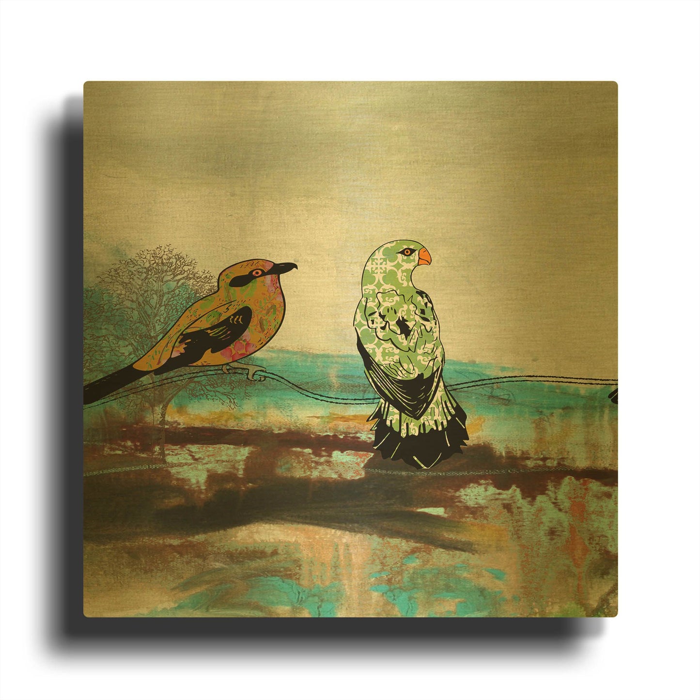'Birds Of Fire Lake A' By Jean Plout Gold Metal Wall Art